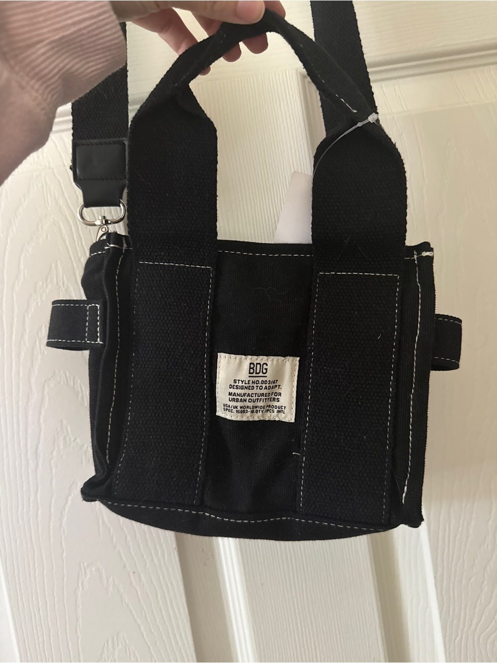 BDG Black Canvas Mini Messenger Tote with White Stitching